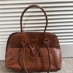 Liz Claiborne Brown Crocodile- Embossed tote